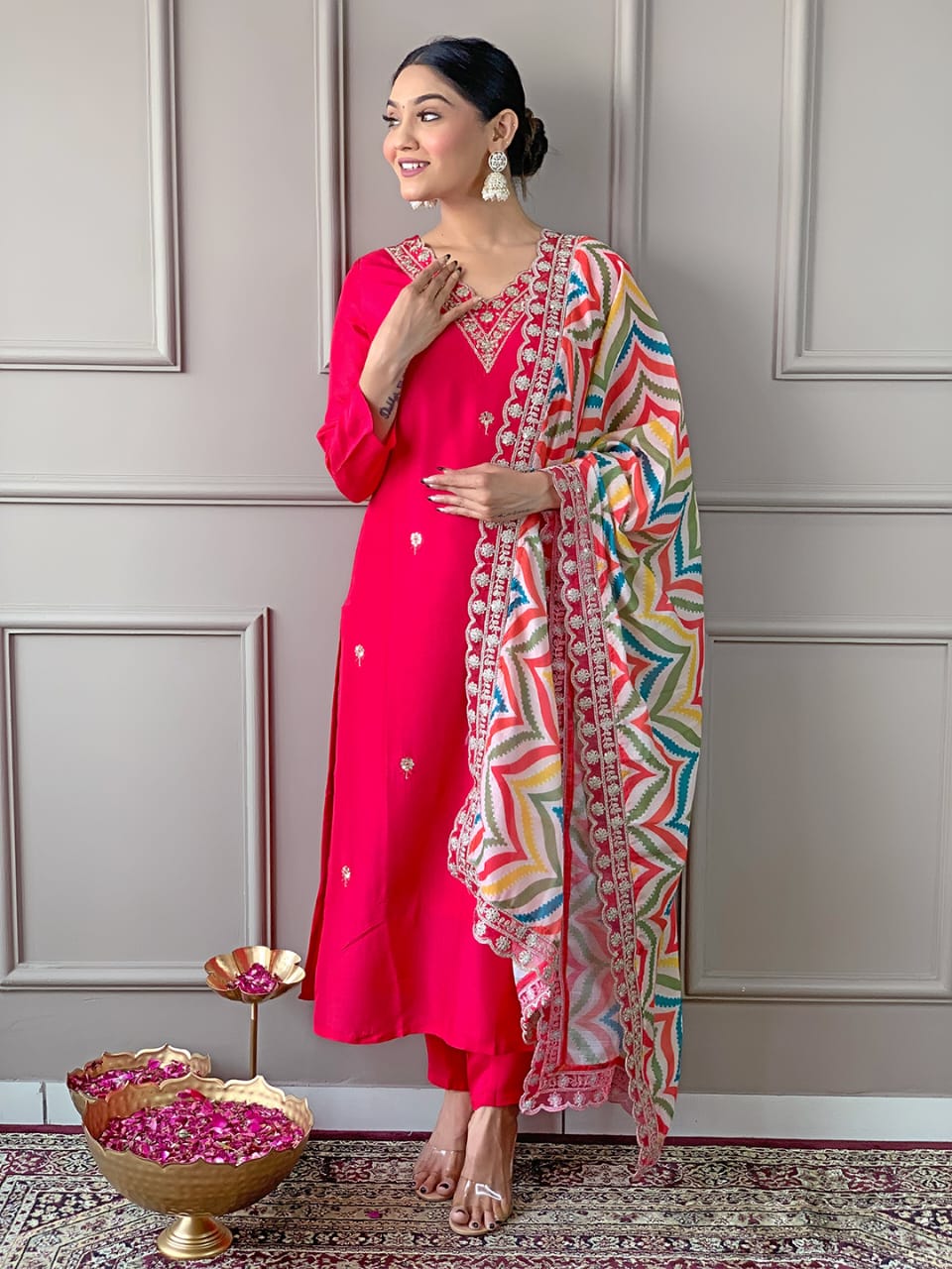 Kalaai Fashion Red Cotton Viscose Wholesale Kurti With Bottom Dupatta Wholesale Online

